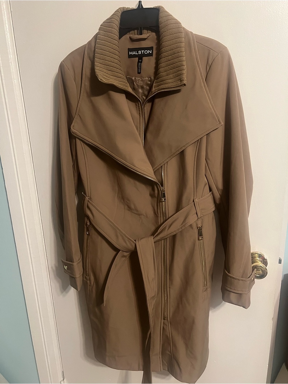 New without Tags Halston Heritage Women's Taupe Double Zipper Belted Trench Coat